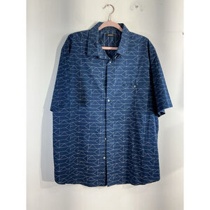 Men’s Alfani XXL Blue White Geometric Short Sleeve Button Down Shirt NWT